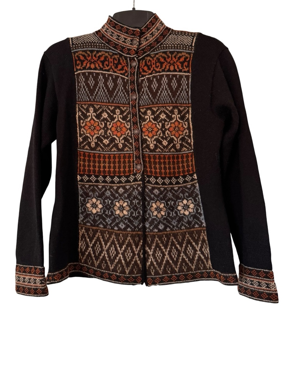 VTG Intiwara 100% Alpaca Wool Full Zip Cardigan Sweater Geometric Boho Medium